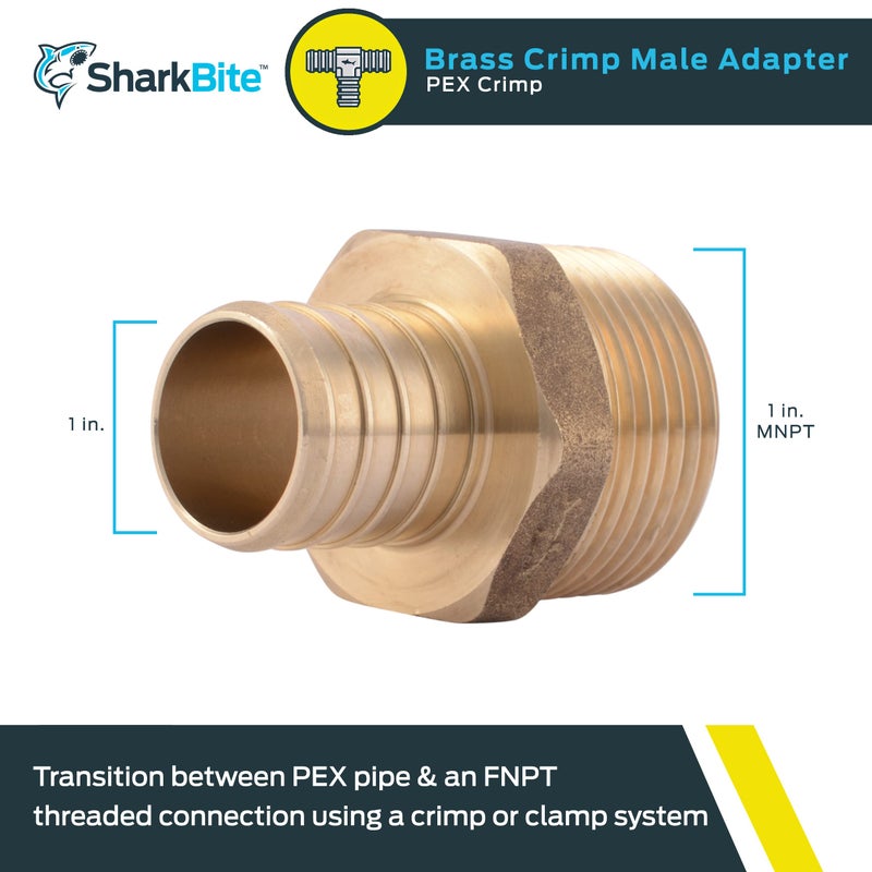 SharkBite 1 Inch Crimp MNPT Male Adapter, Brass Plumbing Fitting, PEX Pipe, Copper, UC140LFA - Image 2